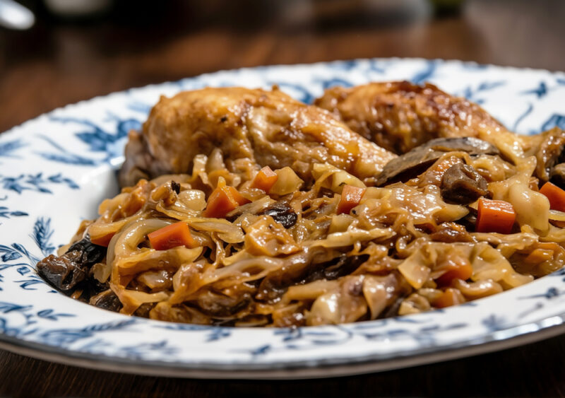 Куриные ножки, запеченные с кислой капустой