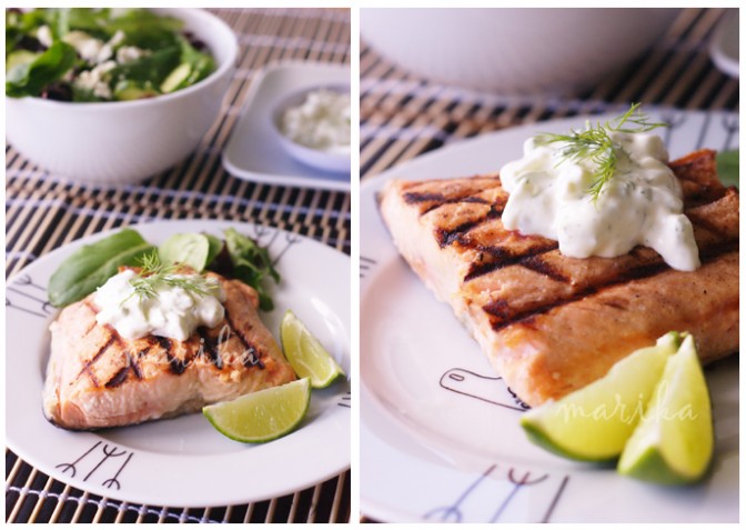 Лосось с огуречно-укропным соусом