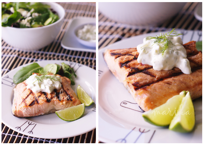 Лосось с огуречно-укропным соусом