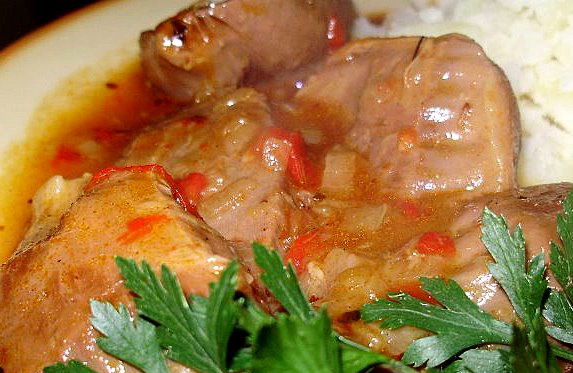 Гуляш из гусиных желудков