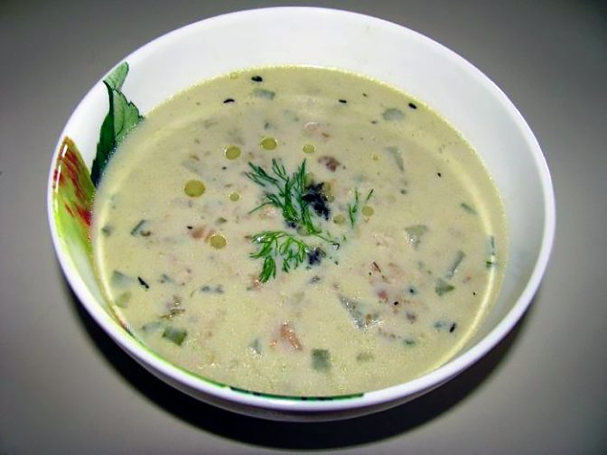 Чаудер из моллюсков с турнепсом, трюфелями и тимьяном (Razor Clam Chowder with Black Truffles, Turnips and Thyme)