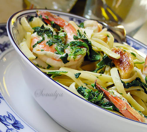 Креветки по-флорентийски с запеченным чесноком