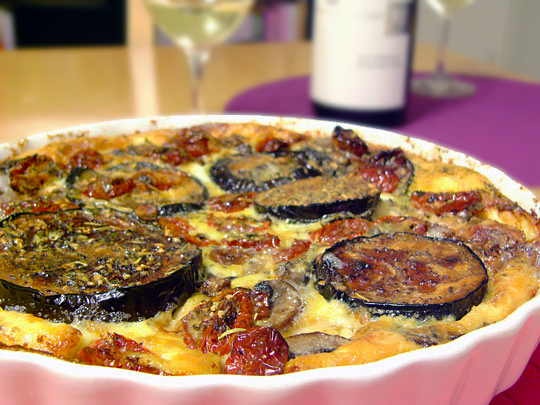 Запеченные баклажаны с грибами и рокфором