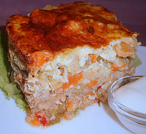 Овощная запеканка с фаршем