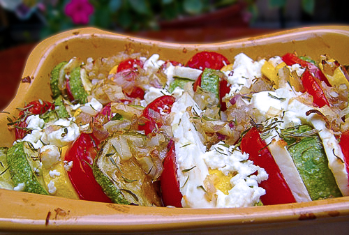 Кабачки и помидоры, запеченные с фетой