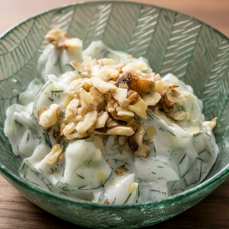 Болгарский огуречный салат с грецкими орехами