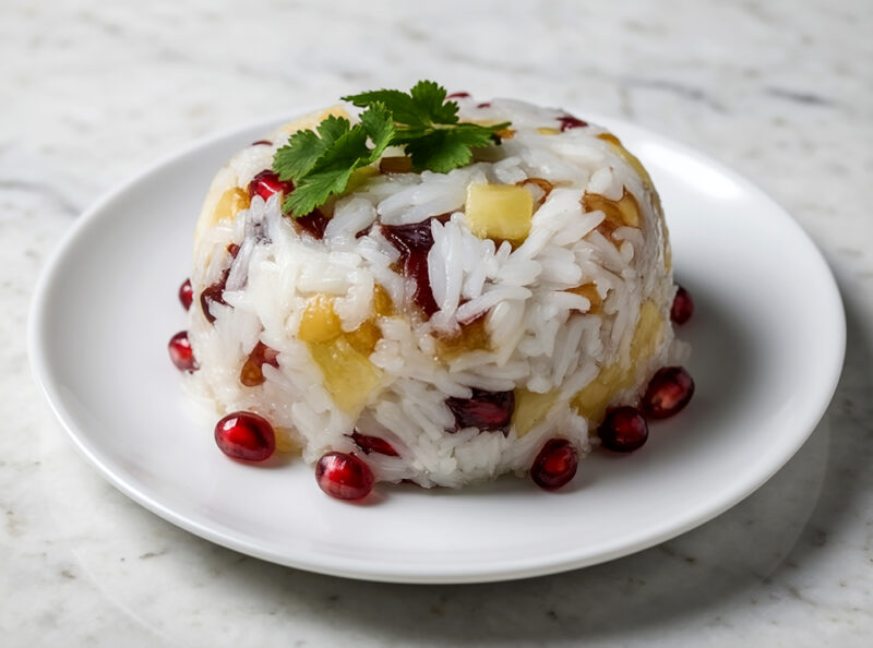 Рисовый салат с финиками, яблоками и ананасом