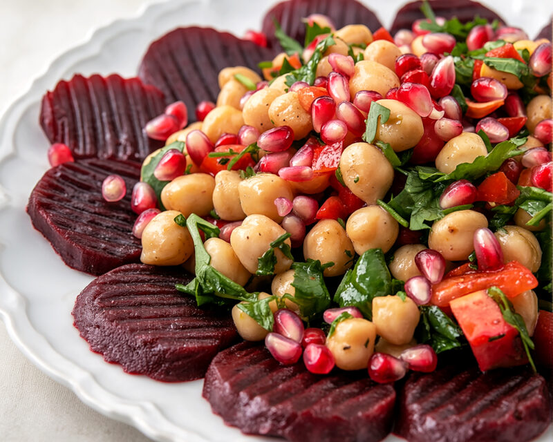 Салат с горохом нут, свеклой и зернами граната