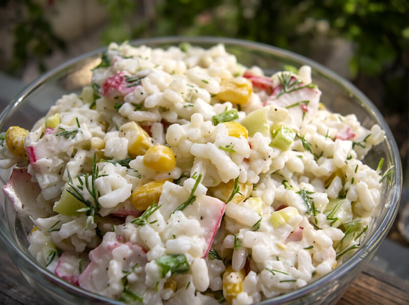 Салат с рисом и крабовыми палочками