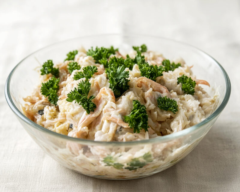 Салат с рыбой, яйцами и корейской морковью