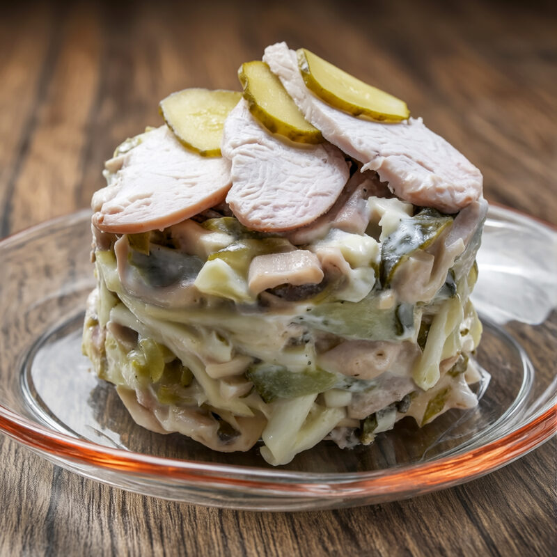 Салат с курицей, грибами и корнем сельдерея