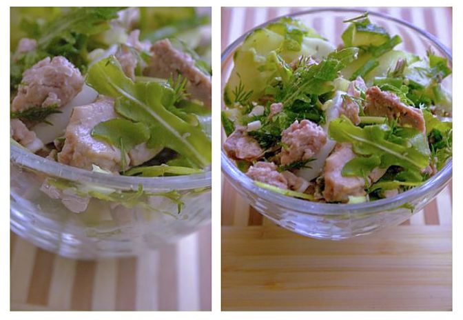 Салат с печенью трески