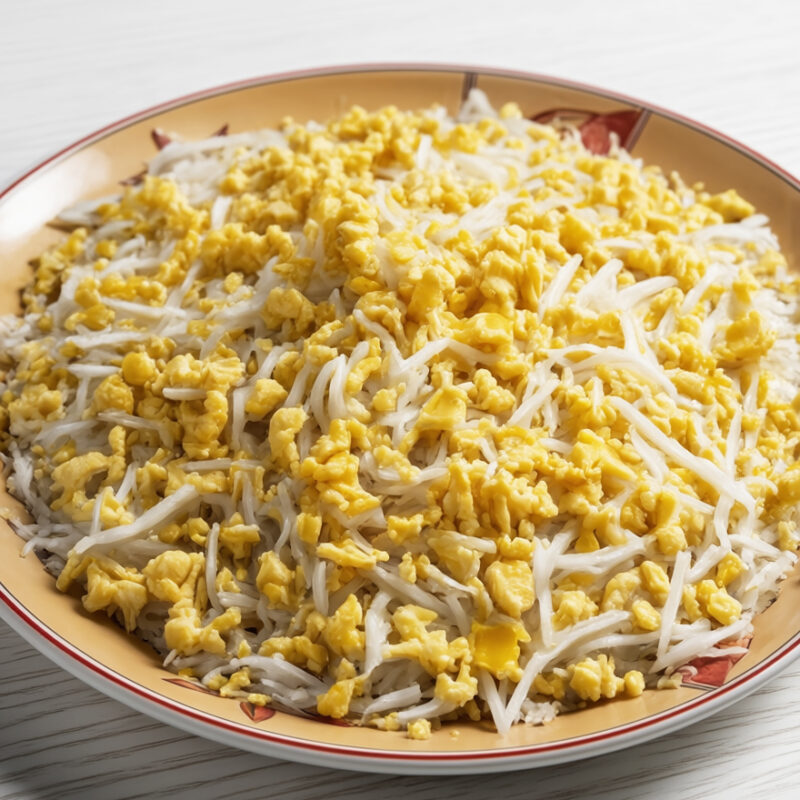 Слоеный салат с курицей, ветчиной и ананасами