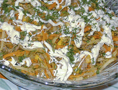 Острый салат с мясом и овощами