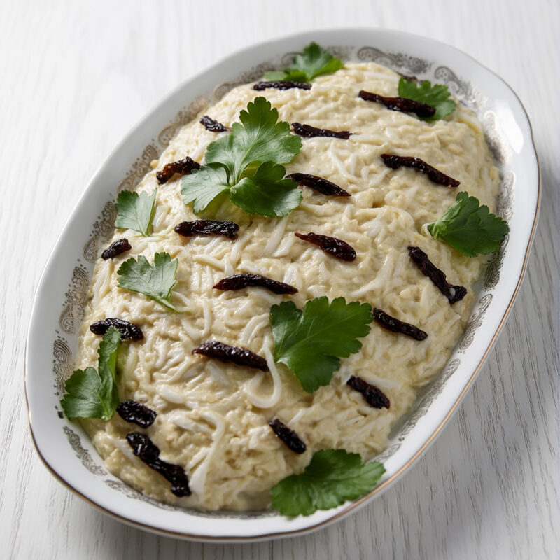 Слоеный салат с курицей, грибами и черносливом ("Березка")