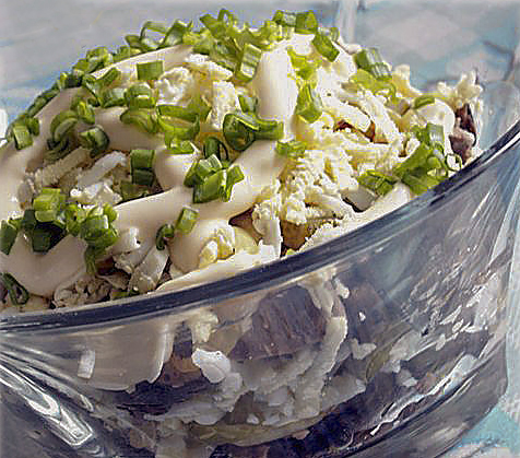 Салат с печенью и грибами