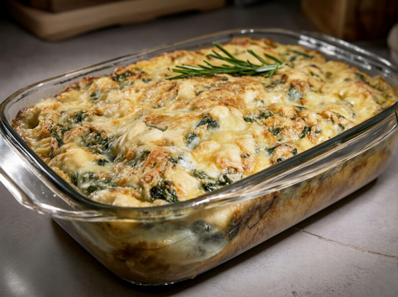 Картофельная запеканка с сыром и шпинатом
