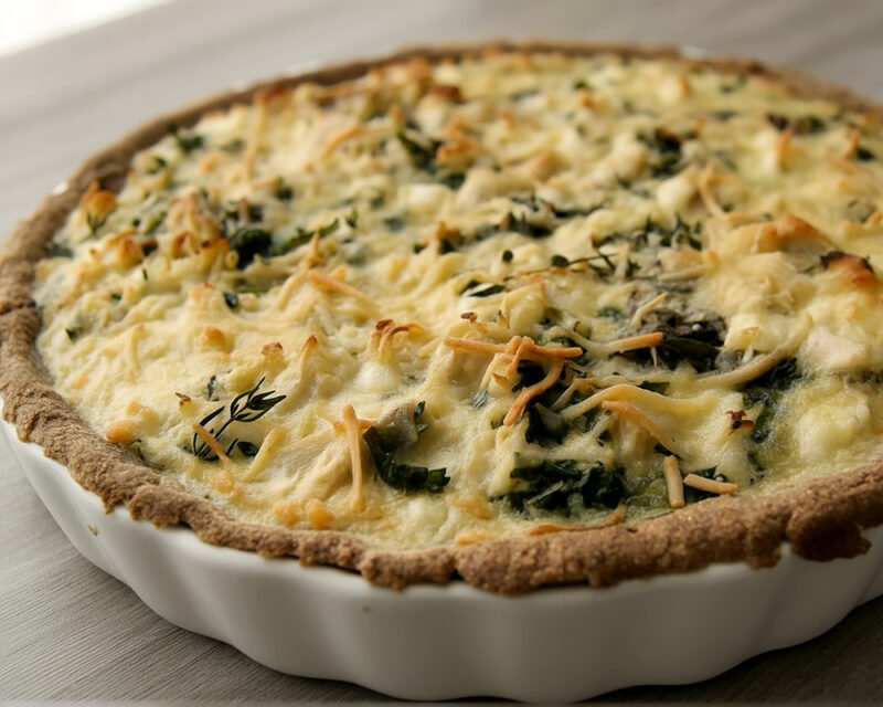 Пирог с курицей, грибами, пореем и фетой