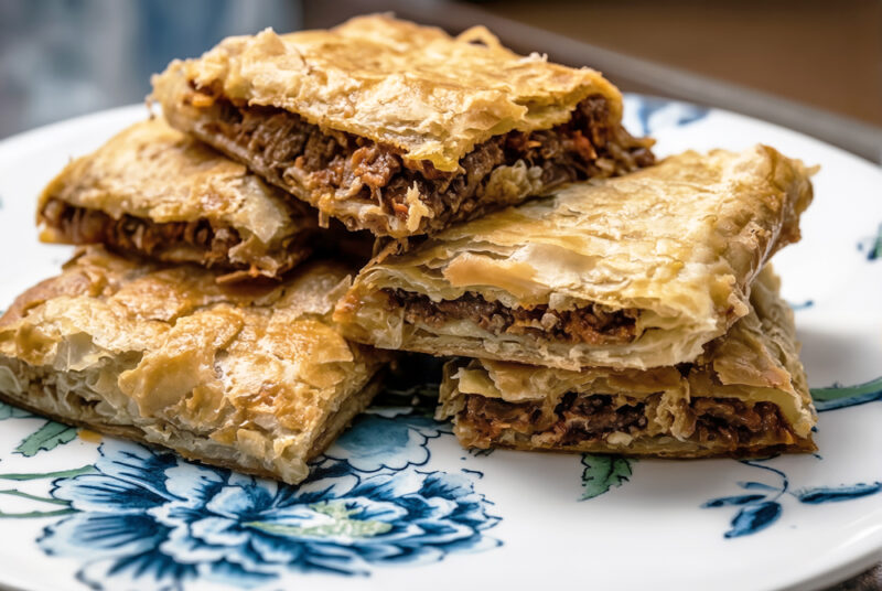 Слоеный пирог с мясом и тыквой