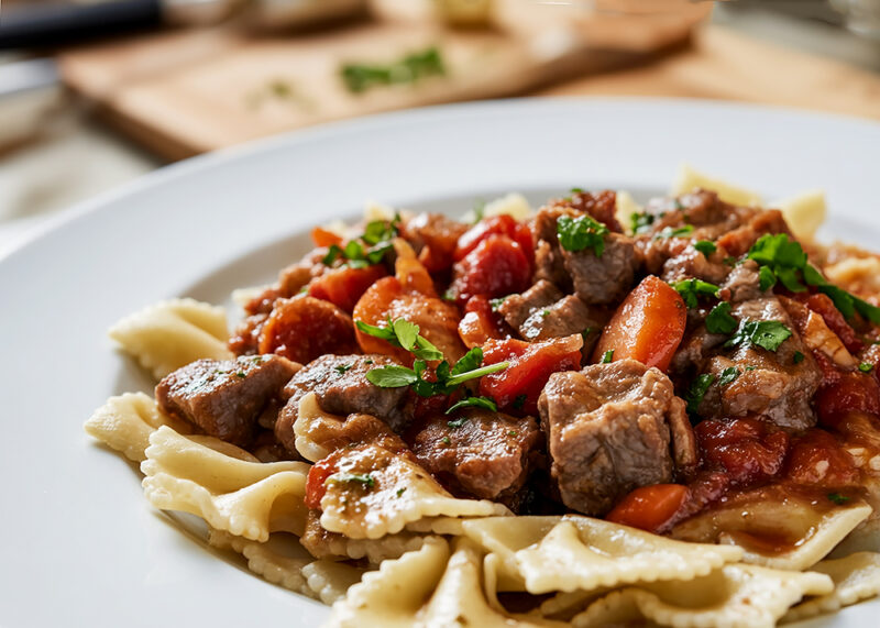 Паста с соусом из баранины