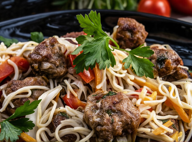 Котлеты с лапшой и овощами