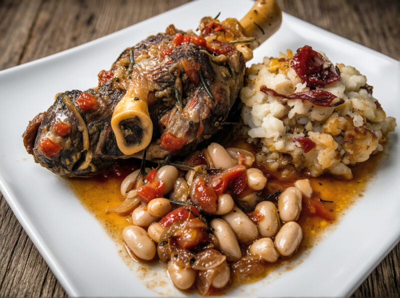 Тушёная баранья голень с фасолью (Lamb shanks)