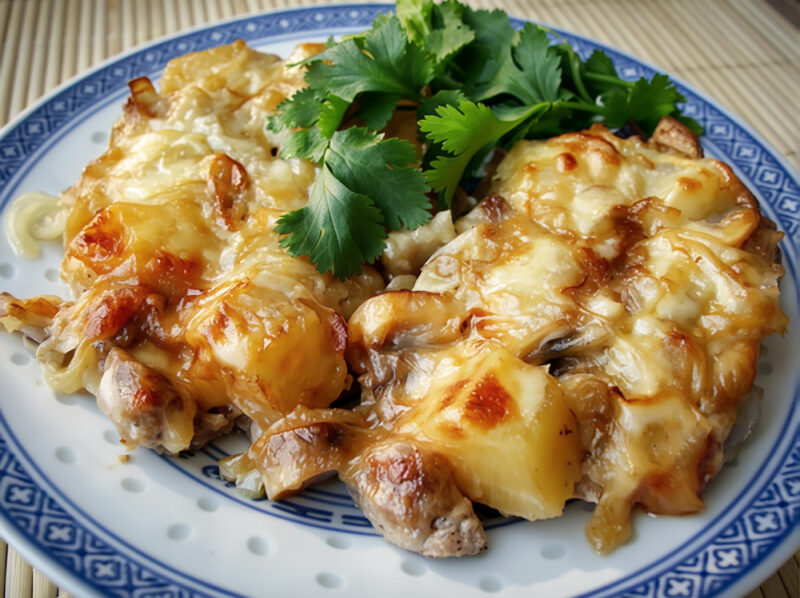 Свинина, запеченная с грибами и ананасами ("Золотое руно")