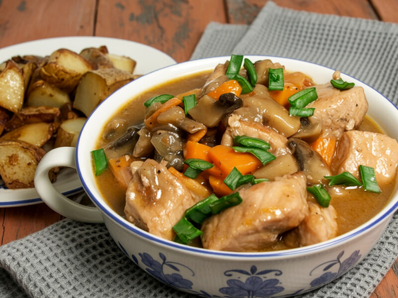 Мясо под грибным соусом с красным вином