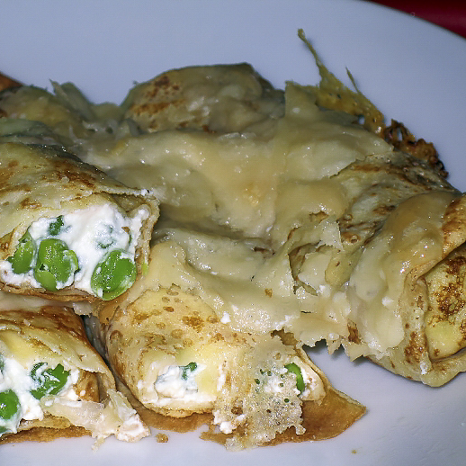 Блинчики с зеленым горошком, рикоттой и пармезаном