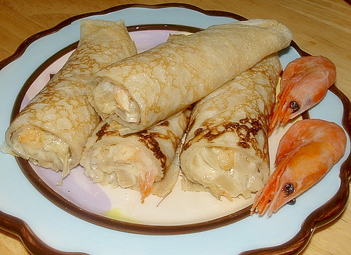 Блинчики с креветками и грибами