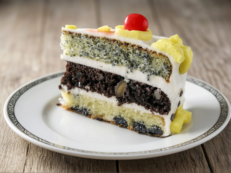 Торт с маком, орехами, изюмом и сметанным кремом